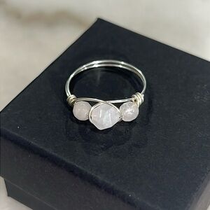 3 Stone Rose Quartz Hand Wrapped Copper Wire Ring